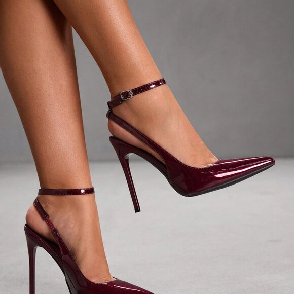 Burgundy Sexy Women's Pointed Toe Stiletto High Heel Ankle Strap Backless Pumps - Picture 1 of 10